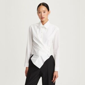 NWT $548 Tory Burch Asymmetric Poplin Wrap Shirt In White